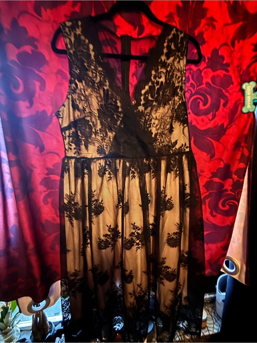 Black Lace Overlay Midi Dress